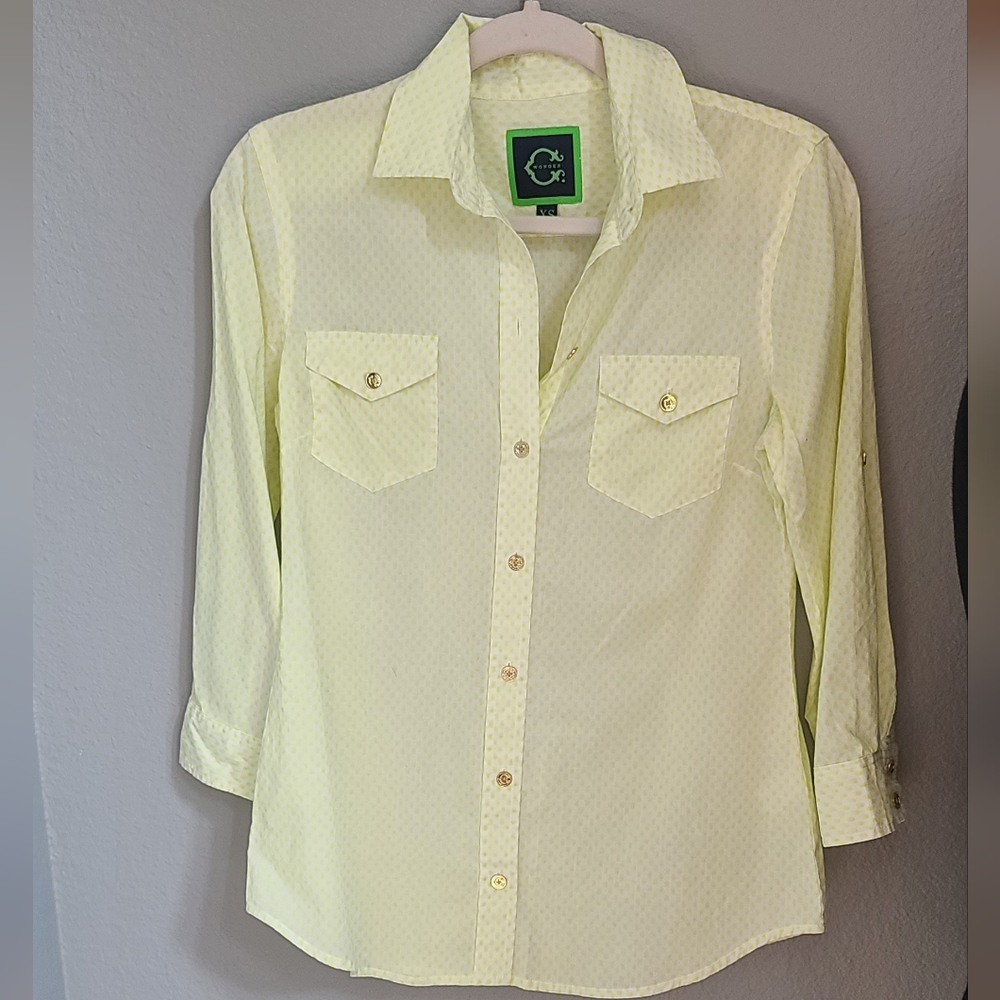 Neon Yellow Button Down Shirt Blouse